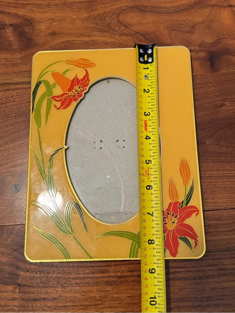 80S Cloisonne Enamel Lily Photo Picture Frame Yellow Orange Floral Flower